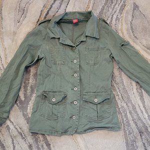 Vanilla Star Military Utility Button-Up Shirt Medium Olive Green